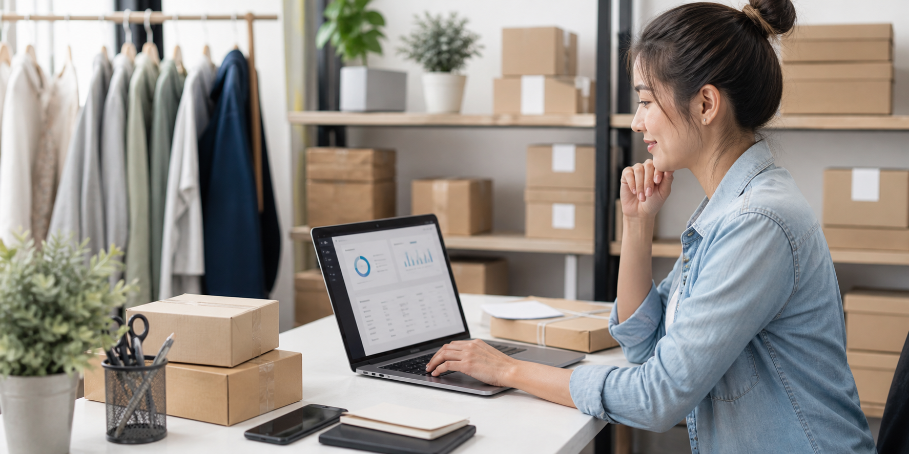 E-commerce seller managing online orders and product inventory