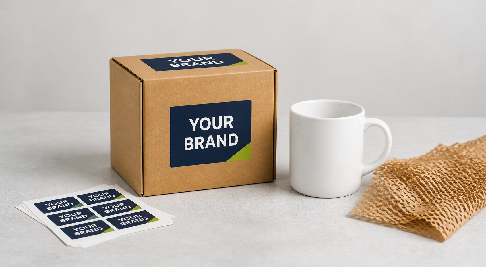YOUR BRAND packaging box and mug for private label packaging