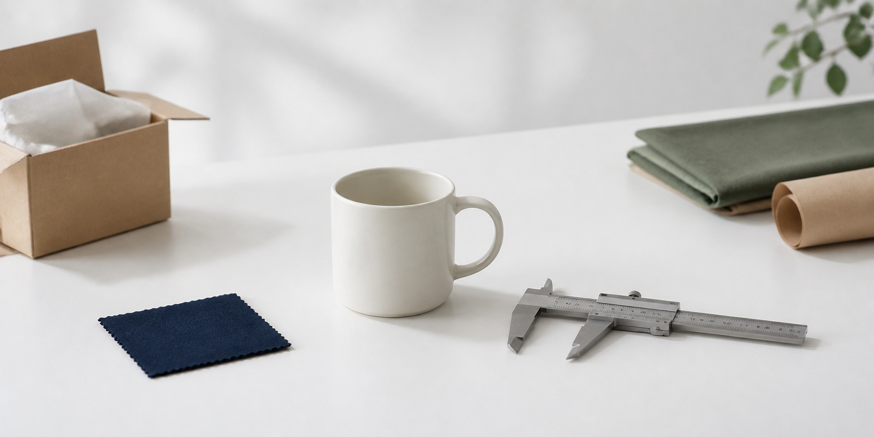 Mug sample and caliper for sample review