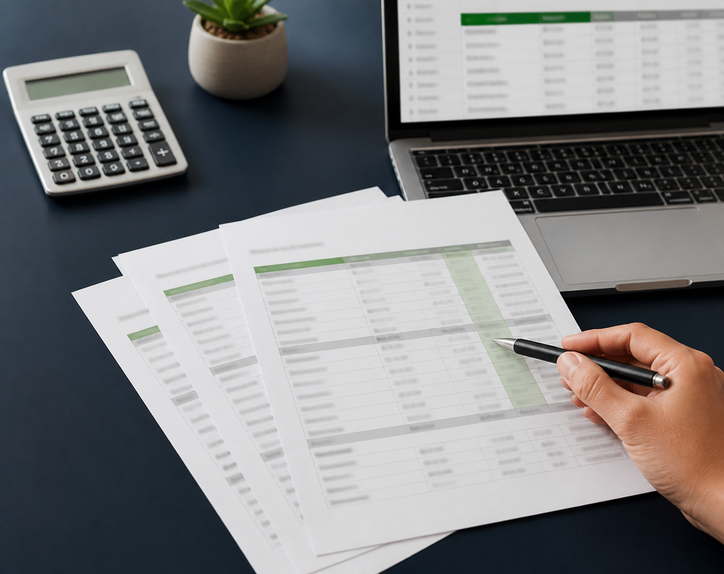Supplier quote comparison sheets and spreadsheet reviewed on a desk